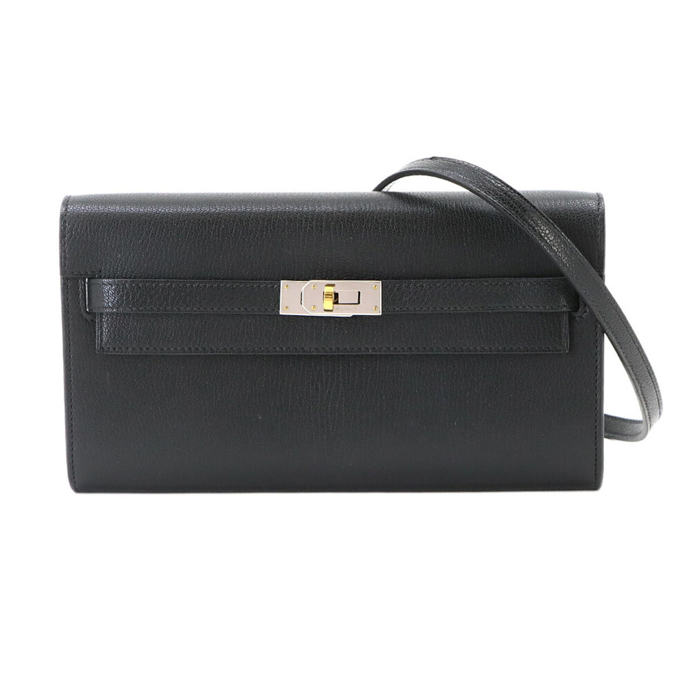 Hermes Kelly To Go Shoulder Wallet, Bi-fold Long Chevre Shamkira Leather, Bla...